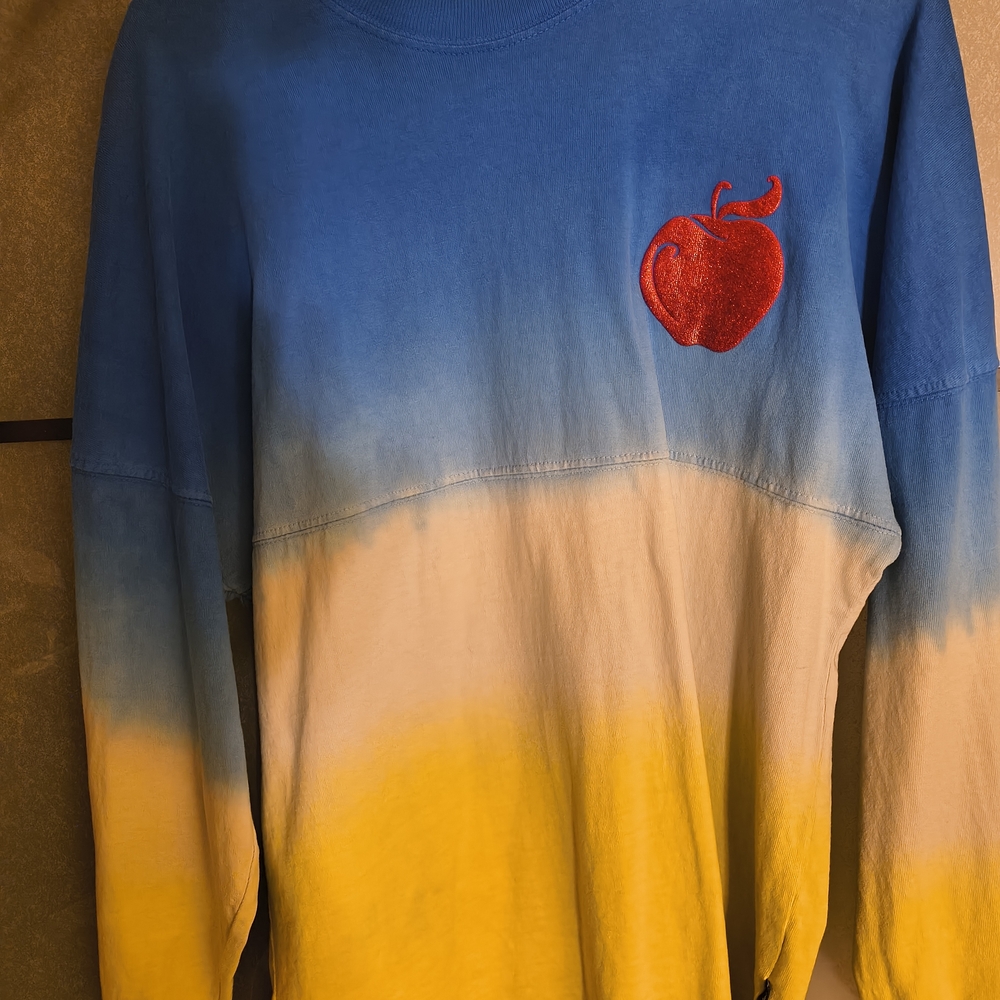 Disney Blue and Yellow Long Sleeve Tee with Red Apple